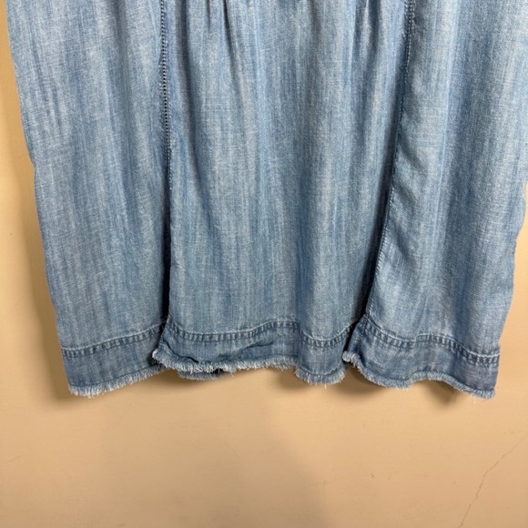 J.Jill Chambry Cap Sleeve Denim Tunic Frayed Hem Medium Petite - Picture 11 of 12